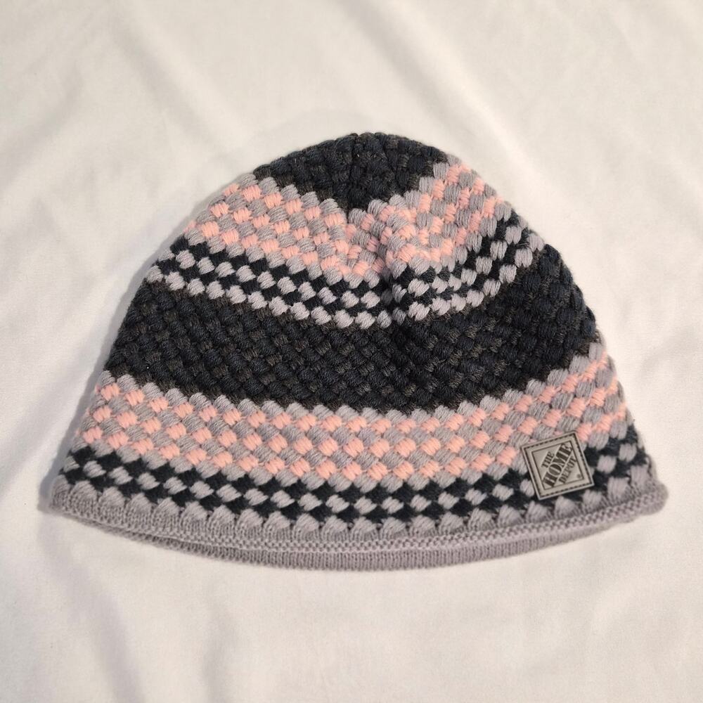 Vintage‎ 2013 Home Depot "Do-It-Herself" Striped Beanie - Pink & Grey Workwear